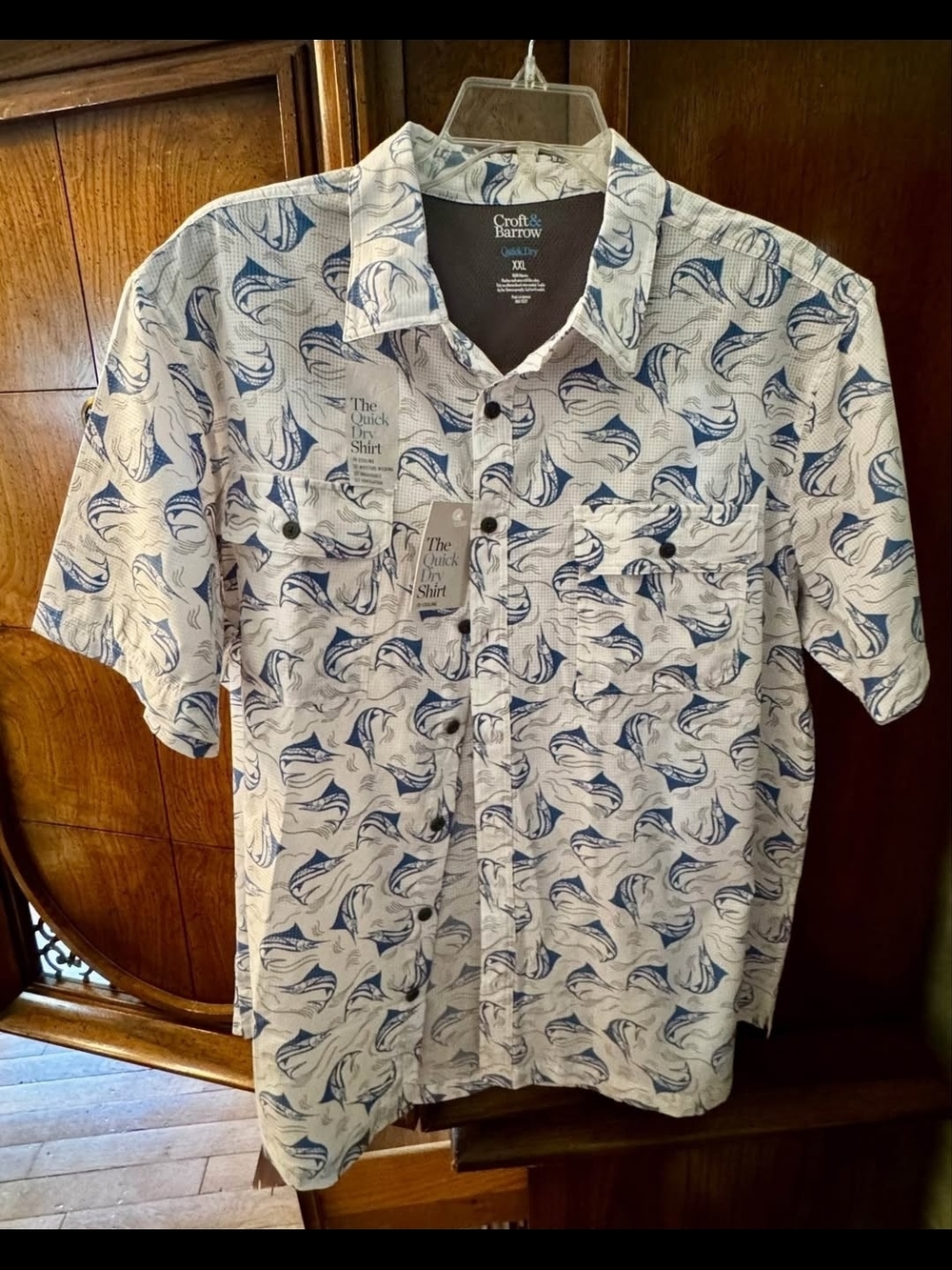Men's XXL croft & barrow Short-Sleeve Shirt with Blue Fish Quick Dry